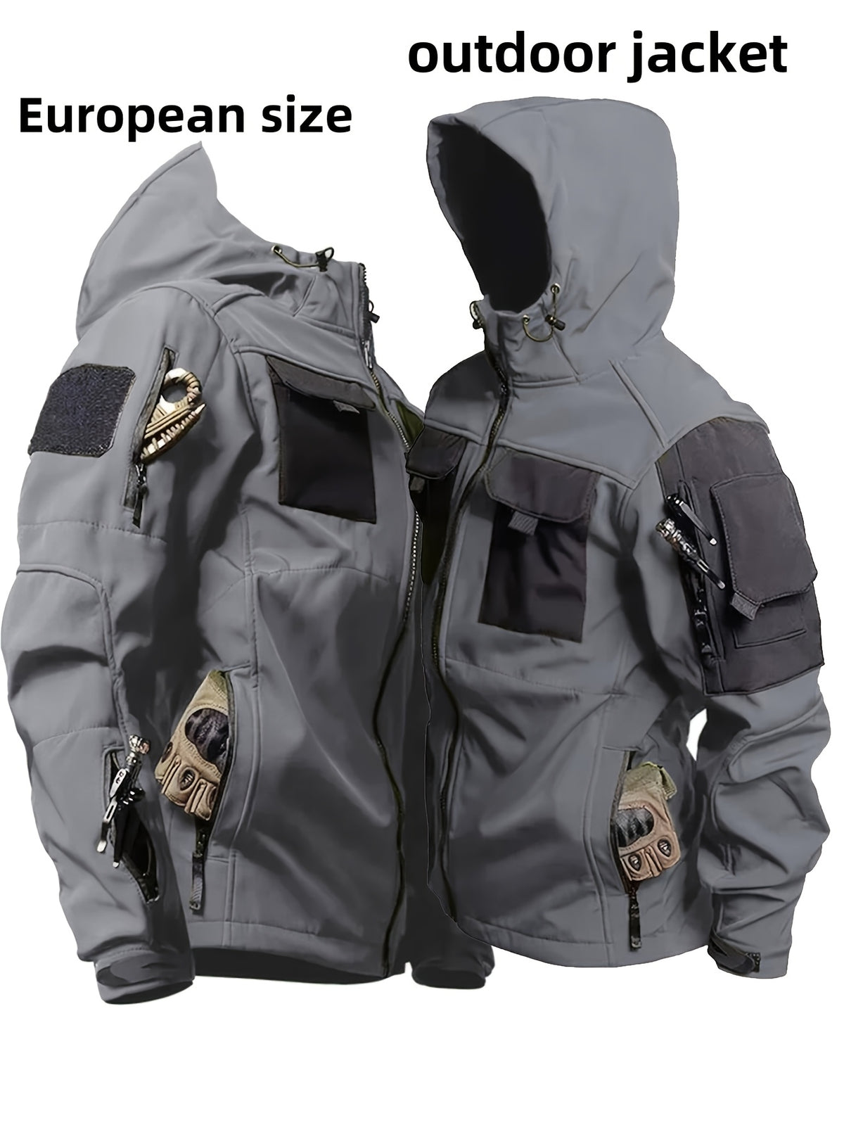 Men's Tactical Jacket Windproof Ripstop Hooded Shell Jacket with Multiple Utility Pockets for Camping Survival Hiking Outdoor Training Sizes S-XXXL Black Green Grey