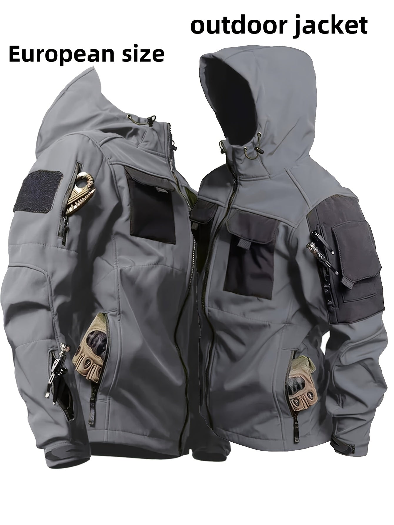Men's Tactical Jacket Windproof Ripstop Hooded Shell Jacket with Multiple Utility Pockets for Camping Survival Hiking Outdoor Training Sizes S-XXXL Black Green Grey