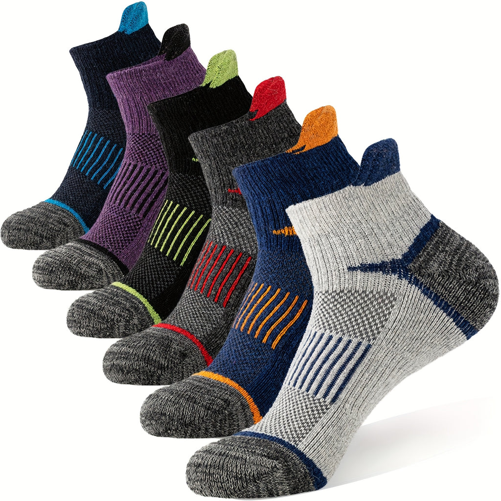 Merino Wool Hiking Ankle Socks 6 Pairs – Low Cut Thick Cushion Sweat-Absorbing Breathable for Running Work Outdoor Men Women M/L