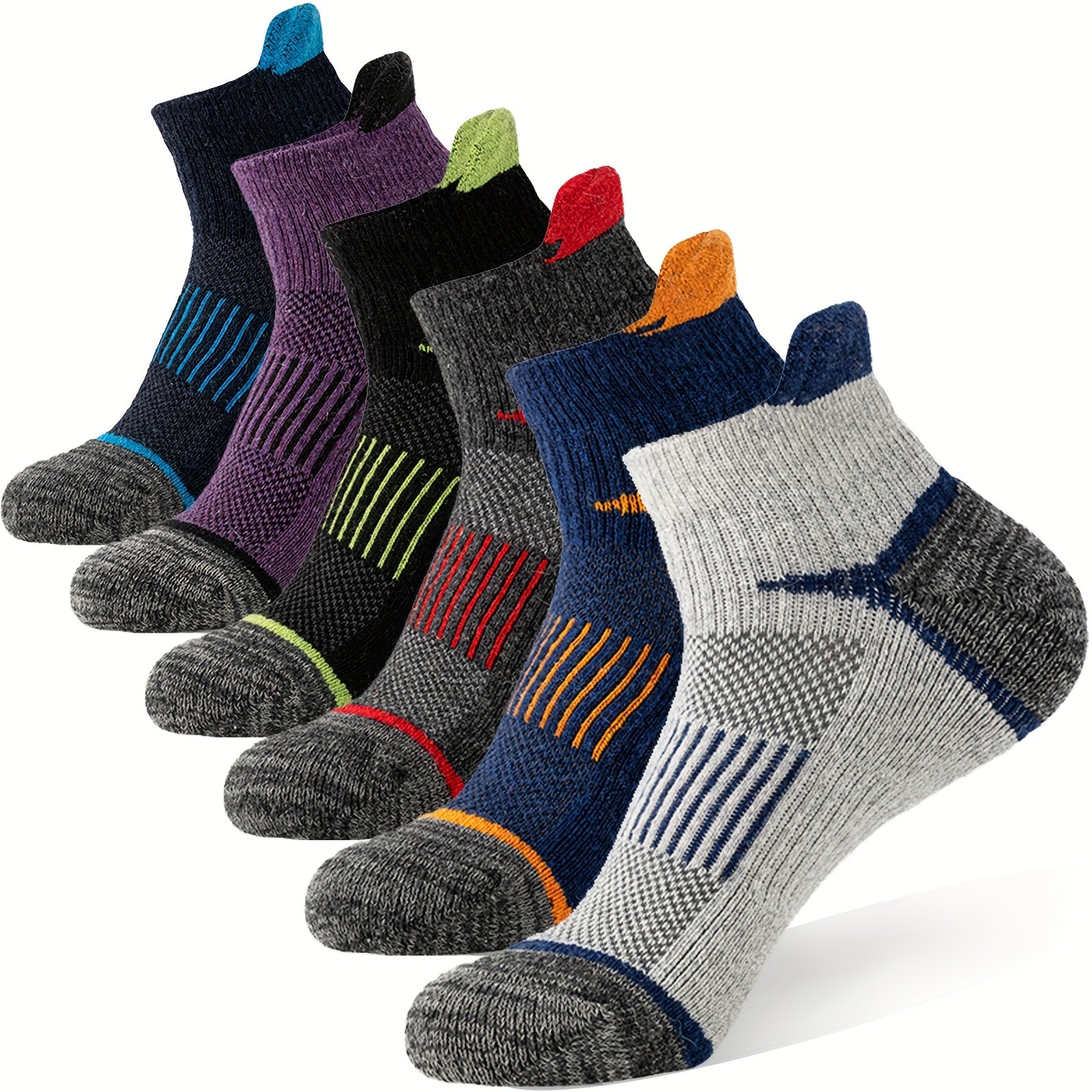 Merino Wool Hiking Ankle Socks 6 Pairs – Low Cut Thick Cushion Sweat-Absorbing Breathable for Running Work Outdoor Men Women M/L