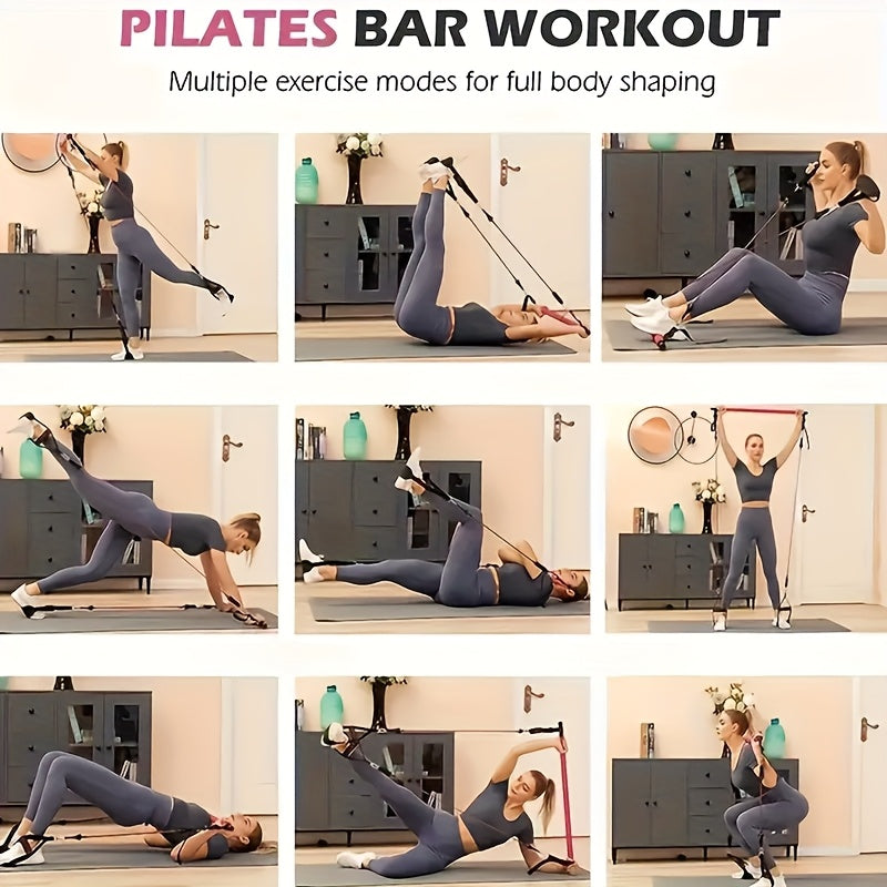 Pilates Bar Kit 8-Piece with 4 Resistance Bands 150 LBS – Portable Home Gym Fitness Set with Ankle Straps & Drawstring Backpack for Men & Women, Full Body Workout Equipment