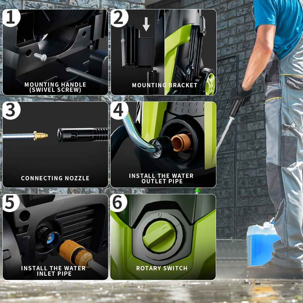 Electric Pressure Washer 4500PSI – 4 Quick-Connect Nozzles, Foam Cannon, Inlet Hose & Filter for Car Washing, Fence, Patio, Driveway & Home Cleaning, 3 Colors