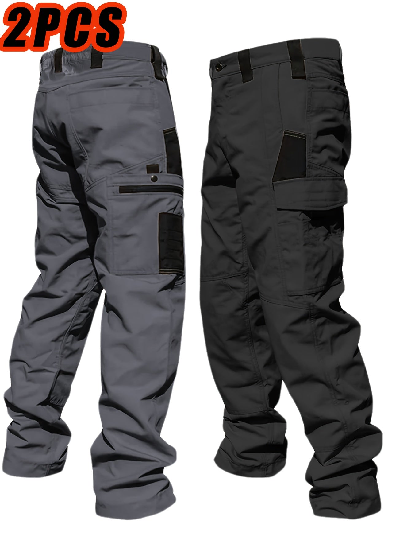 Men's Tactical Cargo Pants 2-Pack – Ripstop Multi-Pocket Work Pants for Camping, Hiking, Hunting & Fishing, Straight Leg All-Season Outdoor Pants, Sizes S-XXXL
