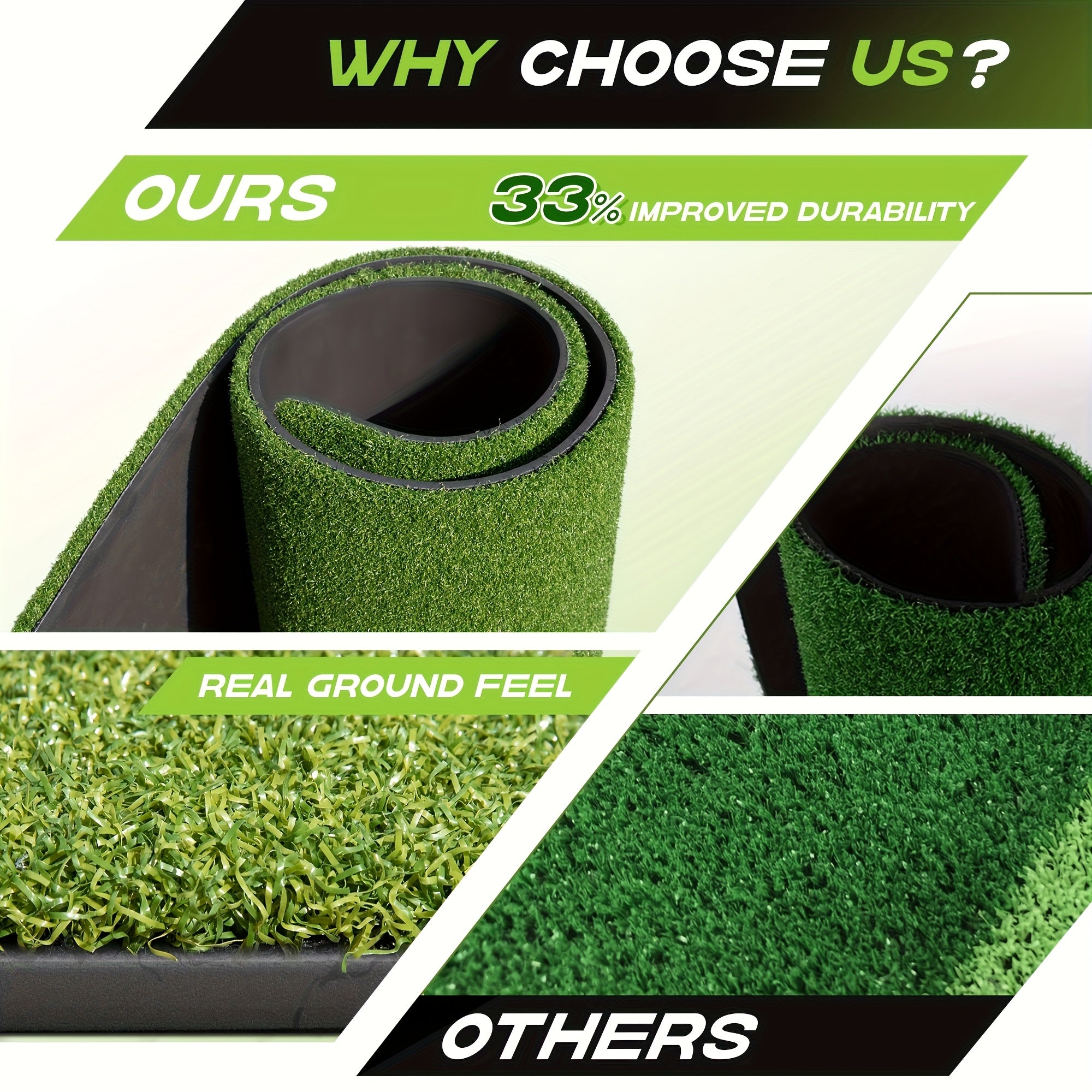 Golf Hitting Mat 5x3ft 21mm & 5x4ft Dual-Turf 31mm – Indoor Outdoor Practice Mat with Balls Tees Gift for Golfers