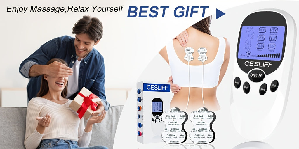 TENS EMS Dual Channel Muscle Relief Pulse Massager - 8 Electrodes, 6 Modes, Pain Relief for Shoulders, Back & Knees, Portable Electric Muscle Stimulator for Recovery & Relaxation