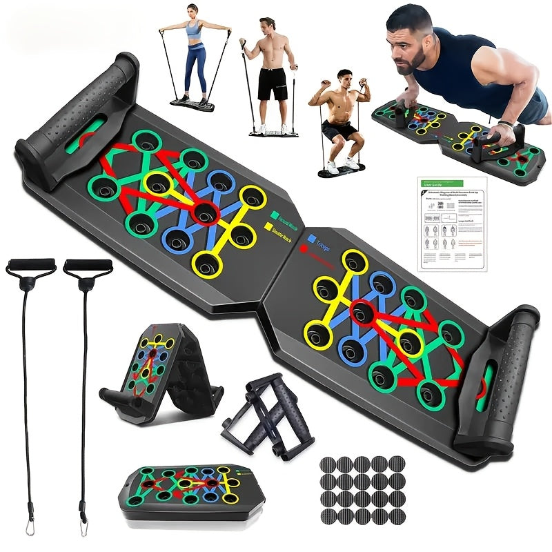 Push Up Board Multifunctional – Color-Coded Home Gym Workout Board for Chest, Triceps, Shoulders & Back Strength Training with Optional Pull Ropes