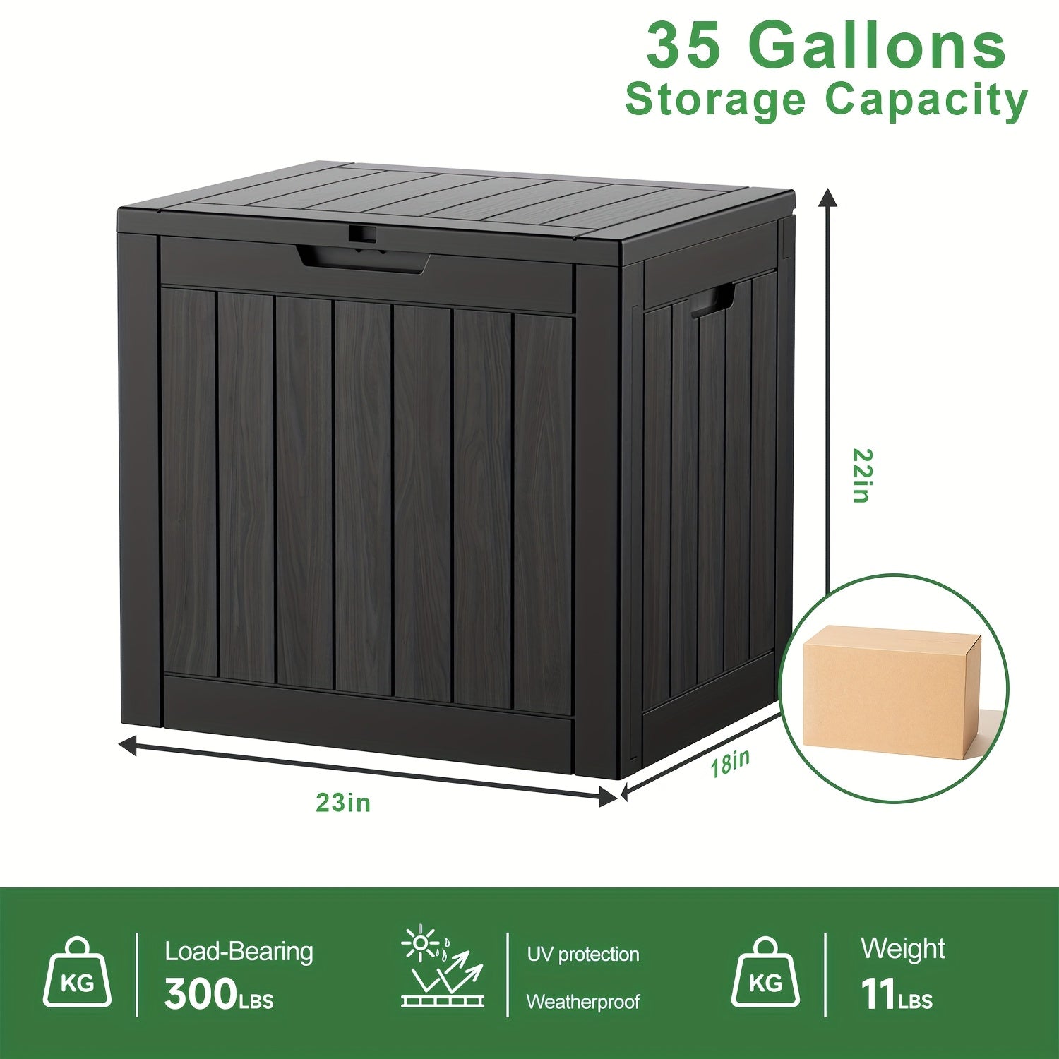 35 Gallon Outdoor Storage Deck Box – UV & Waterproof Lockable Resin Organizer for Patio Furniture, Garden Tools & Toys | Wood Grain & Rattan Style, Indoor Outdoor Use