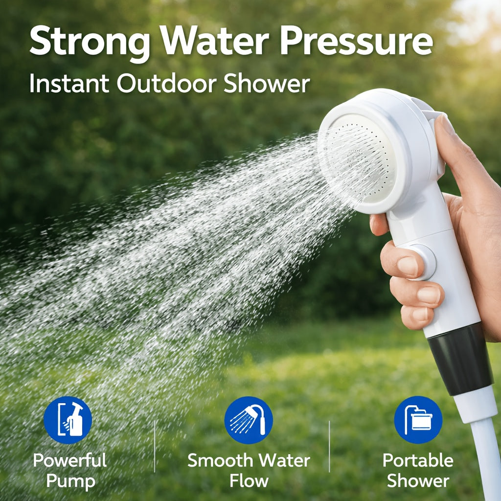 USB Powered Portable Camping Shower Pump with 6.5ft Hose, No Battery Submersible Water Pump for Camping Hiking Beach Pet Bathing Car Washing Garden Watering, Connects to Power Bank or Car Charger