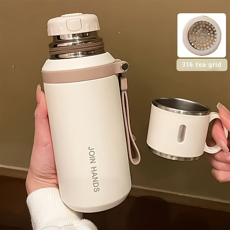 Insulated Water Bottle 600ml Stainless Steel Double Wall Leak-Proof Lid with Handle & Cleaning Brush – Vacuum Tumbler for Outdoor Hiking Camping Gym Travel