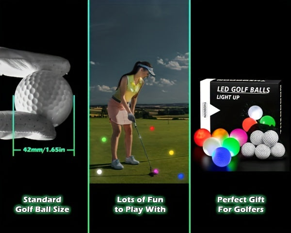 Glow in the Dark LED Golf Balls 6-Pack Night Golf - Light Up Impact-Activated Golf Balls 8-Min Glow 40hr Battery 6 Colors for Night Practice, Backyard Games, Nighttime Golf & Unique Golf Gifts
