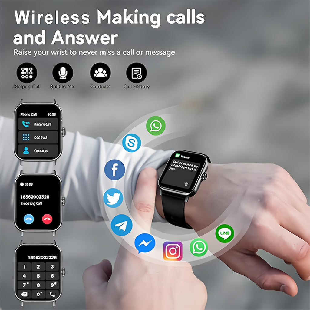 Smart Watch for iPhone & Android with Wireless Calls – HD 1.52" Full Touch Screen Fitness Tracker, Music Control, Message Alerts, Luminous Display, Silver Black Gold Pink, Single & Dual Strap