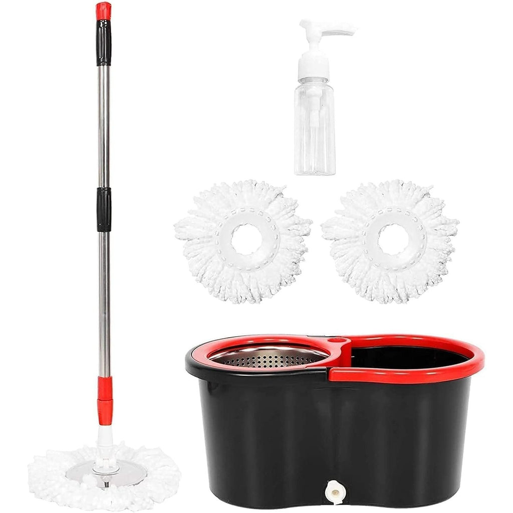 360° Spin Mop and Bucket Set with Wringer - Stainless Steel Handle, Microfiber Refills, Spinning Floor Cleaning System for Hardwood, Tile & Laminate