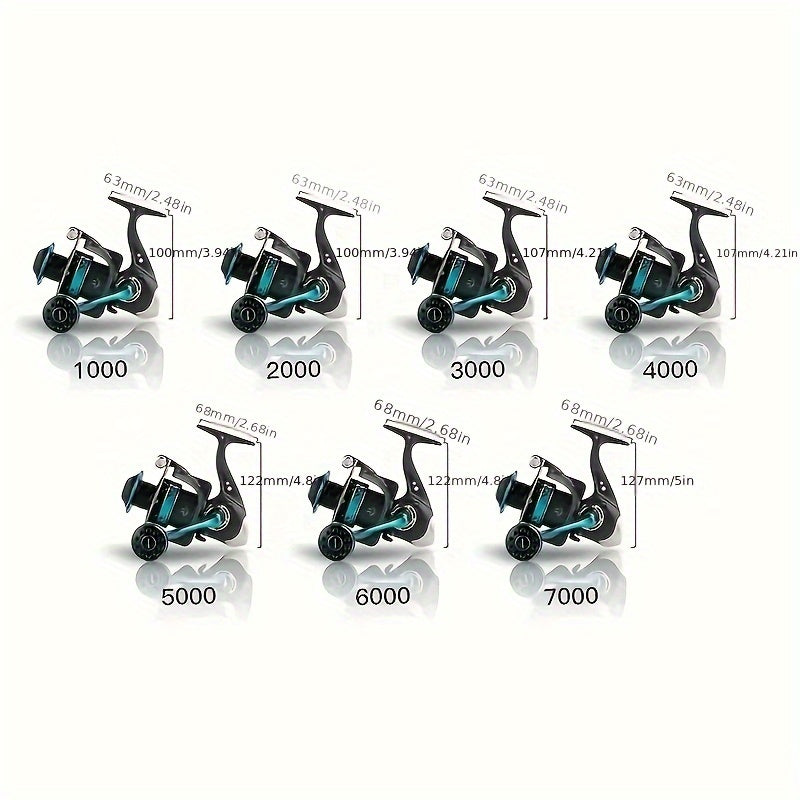 Spinning Fishing Reel with All-Metal Grip Ball – 5.2:1 Gear Ratio, Large Brake Knob, High-Capacity Spool, Models DK1000-DK6000 for Freshwater & Saltwater Fishing
