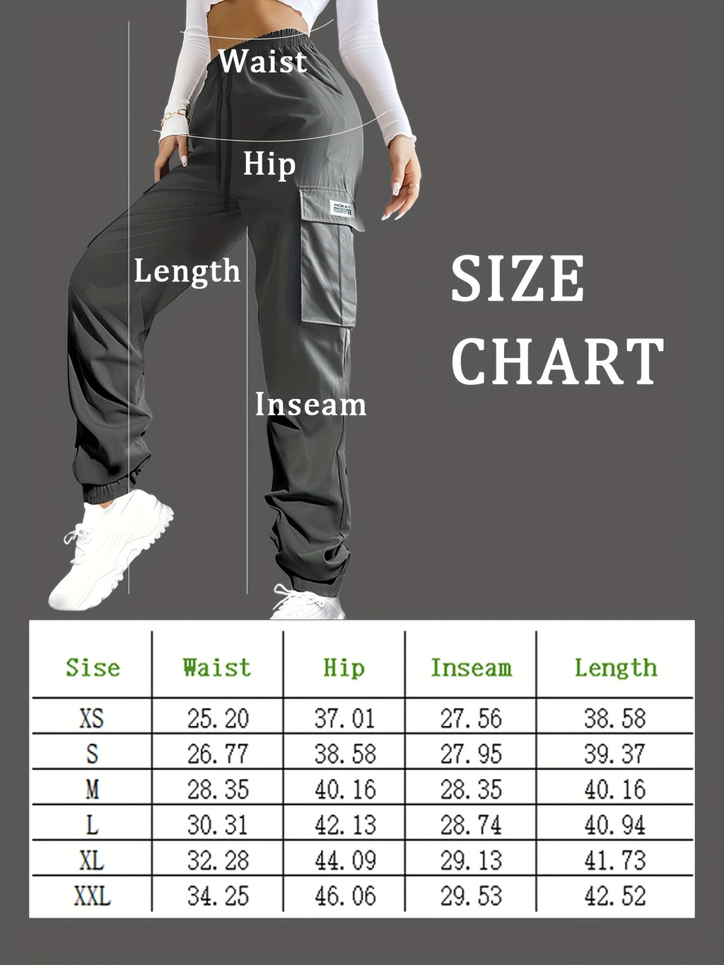 Women's Cargo Pants with Zippered Pockets – Elastic Drawstring Waistband, Large Pocket Casual Outdoor Trousers for Hiking, Travel & Everyday Wear, XS-XXL