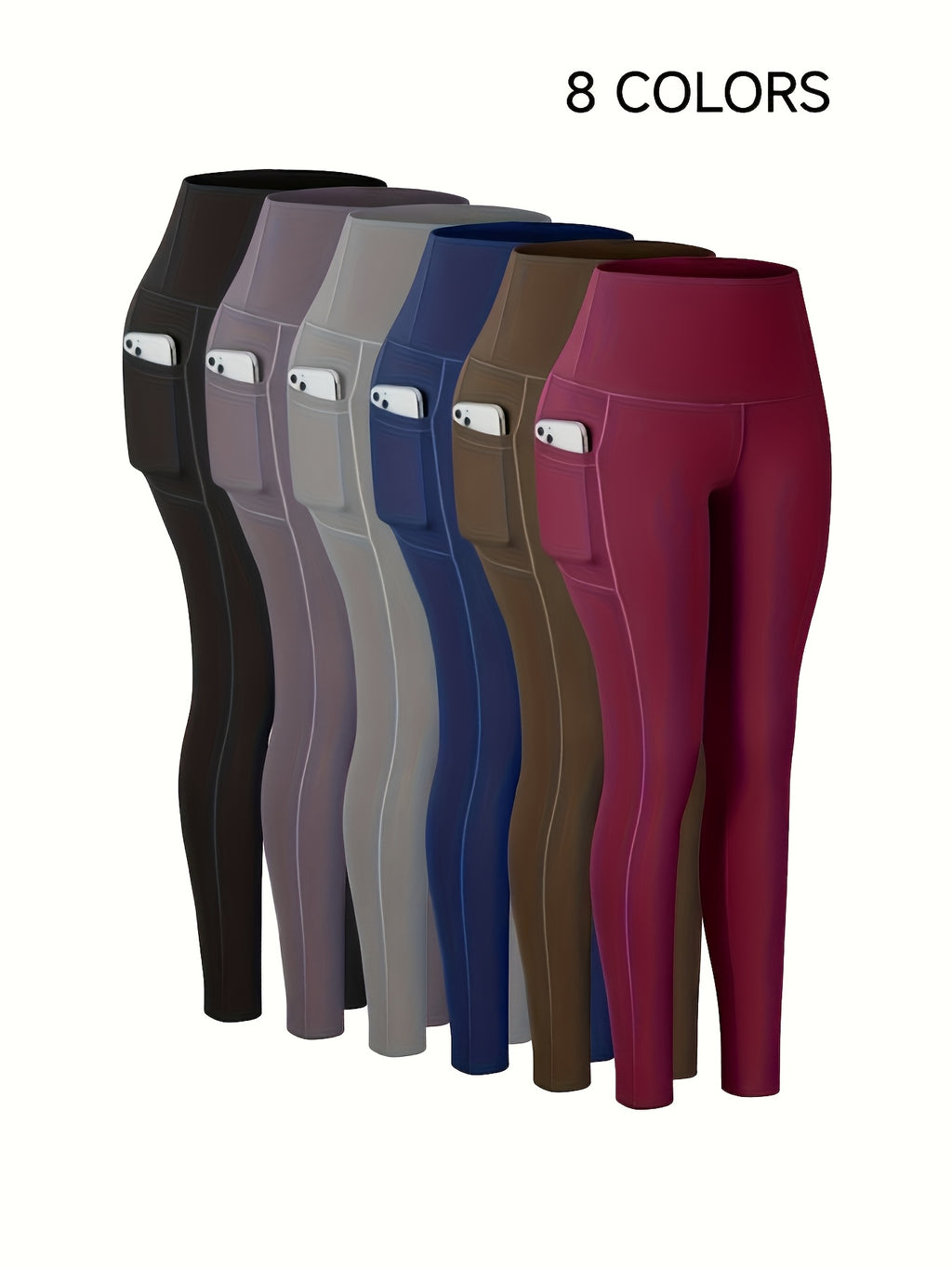 High Waisted Yoga Pants for Women with Pockets High Stretch Solid Color Athletic Leggings for Running Gym Workout Training XS-XXL