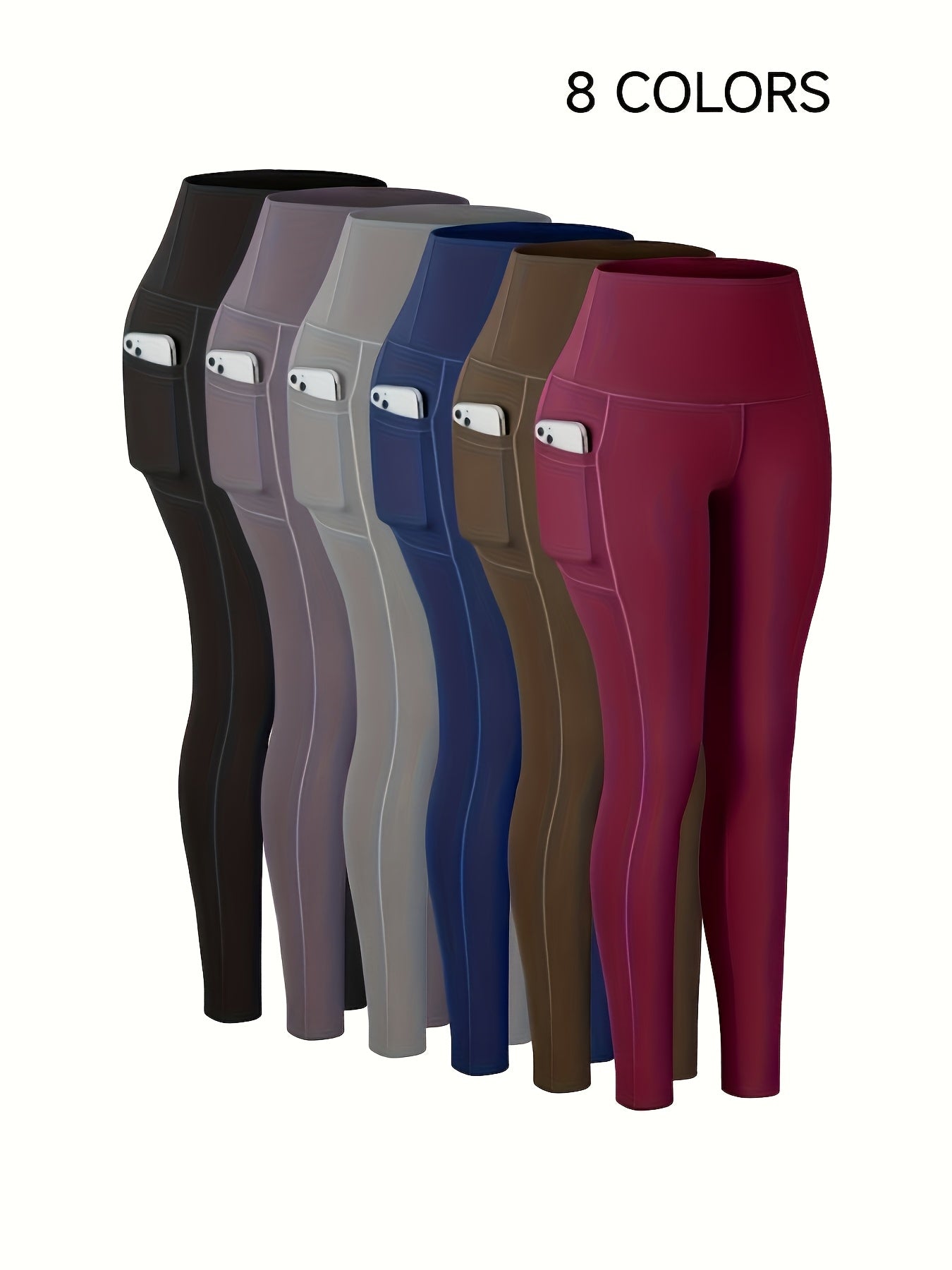 High Waisted Yoga Pants for Women with Pockets High Stretch Solid Color Athletic Leggings for Running Gym Workout Training XS-XXL