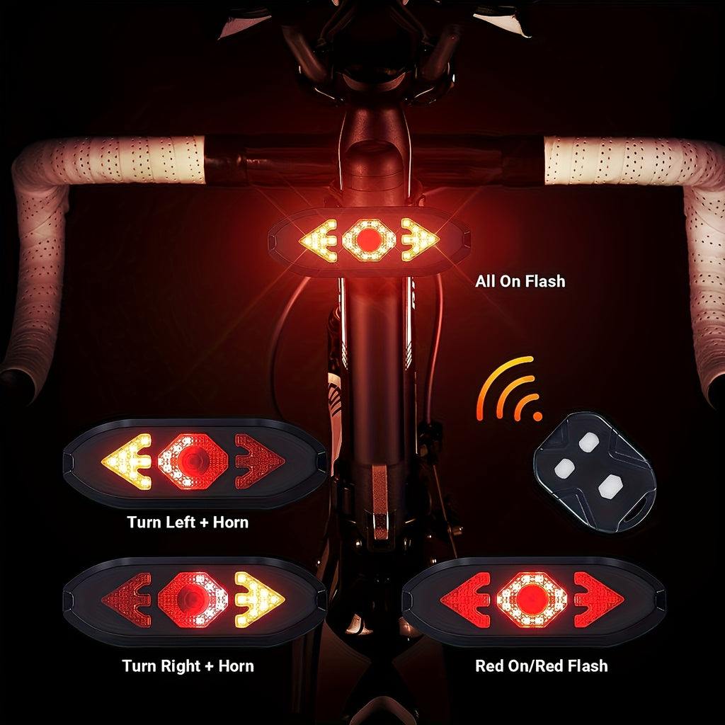 Bike Tail Light with Left Right Turn Signals 650mAh Rechargeable – Ultra-Bright LED Safety Warning Light Remote Control Alert Speaker Night Riding Bicycle Rear Light