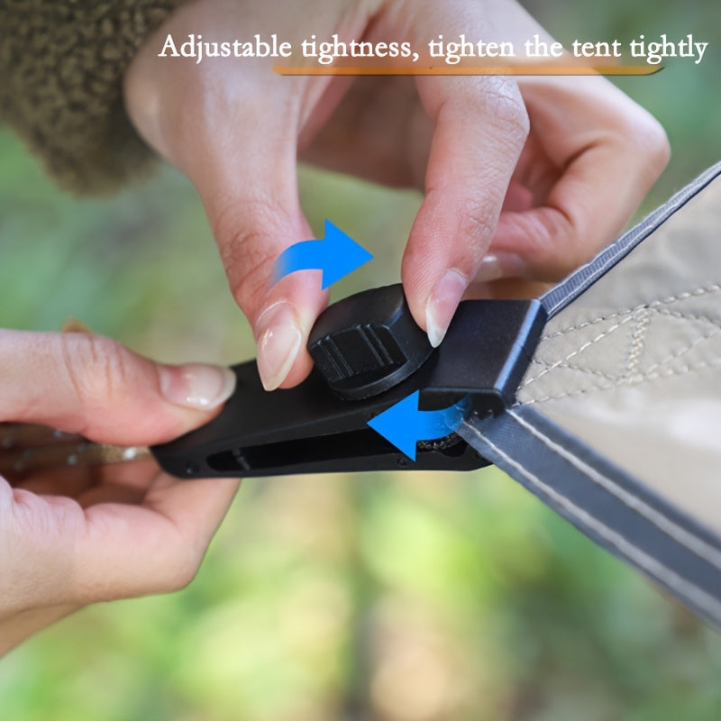 Tent Clamps 10 Pack ABS Windproof Camping Clips with 5 Carabiners – Heavy Duty Secure Grip for Tents, Tarps & Outdoor Shelters | Black