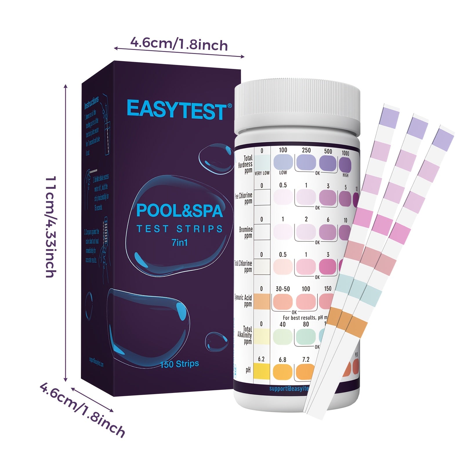7-Way Pool Test Strips 150 Count Water Chemical Testing Kit for Swimming Pool Hot Tub & Spa – Tests Bromine pH Free Chlorine Total Alkalinity Hardness Cyanuric Acid – Fast Accurate Results