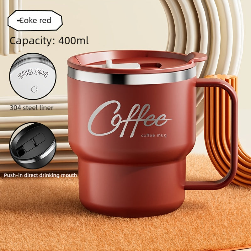 Stainless Steel Insulated Coffee Cup 13.53oz Double Wall Vacuum with Spill-Proof Lid - Wide Mouth Travel Mug with Ergonomic Handle for Hot Cold Drinks - Office Travel Home Gift Red Black White Yellow