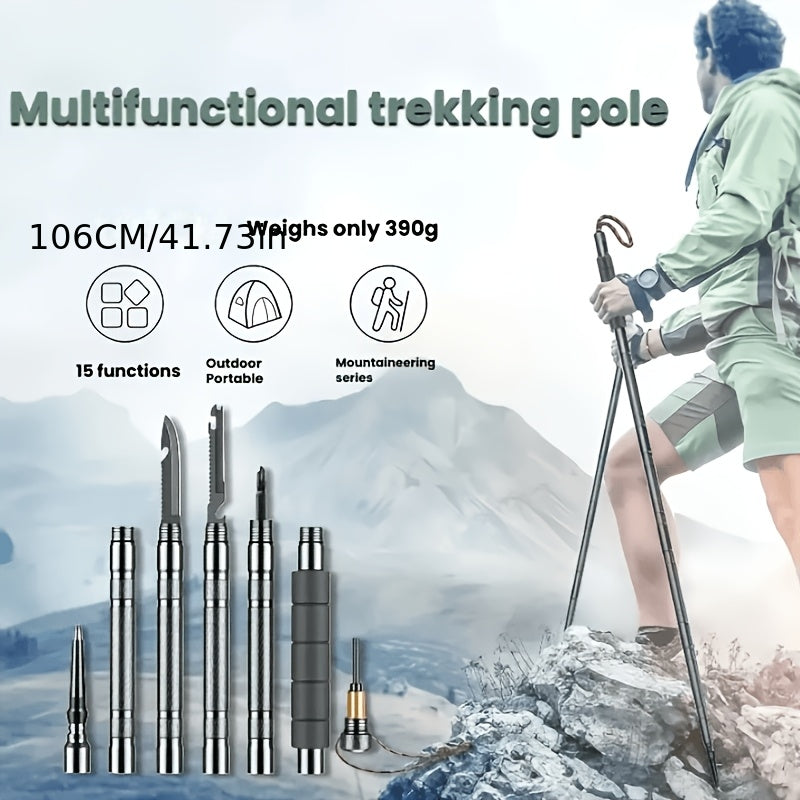 7-in-1 Tactical Hiking Staff Extendable Foldable Trekking Pole – Built-in Compass, Fire Starter, Saw Blade, Screwdriver & Pliers, Ergonomic Grip for Hiking, Camping & Survival