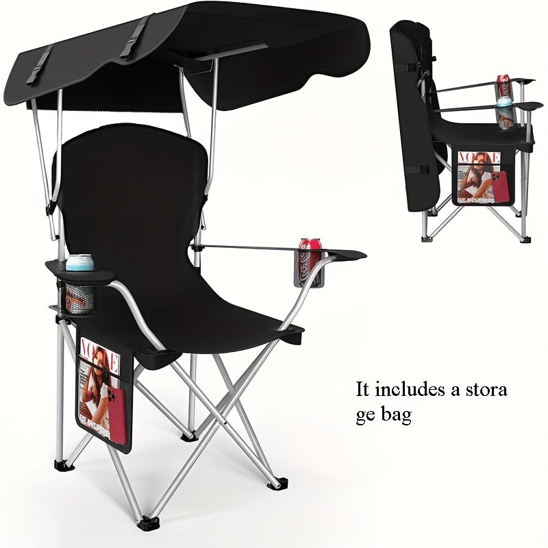 Oxford Canopy Camping Chair 600D Portable Folding – Durable Sunshade Seat for Beach, Picnic, Fishing, Sports Events & Backyard | Black, Red, Blue, Green