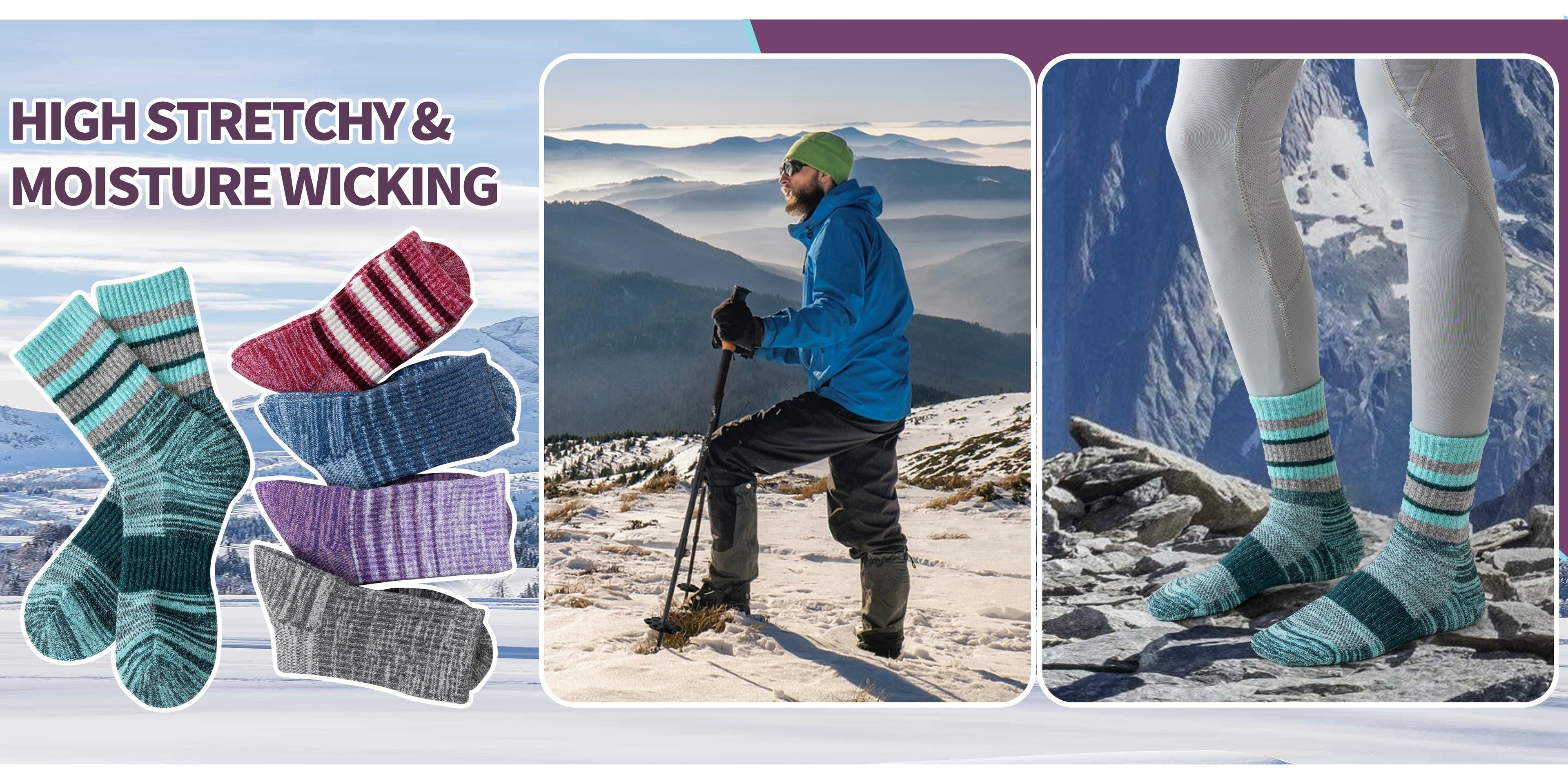 Merino Wool Hiking Socks 5 Pairs Men Women Compression Cushion Breathable Outdoor Trail Running Camping Festival Gift Socks