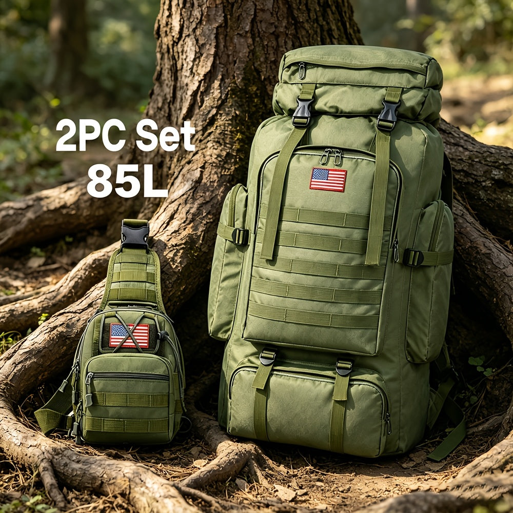 Hiking Backpack Set Large 22.45 Gal with Bonus Daypack – Men's Camping Backpacking Pack for Hiking Climbing Trekking Green Gray Desert Khaki Army Green
