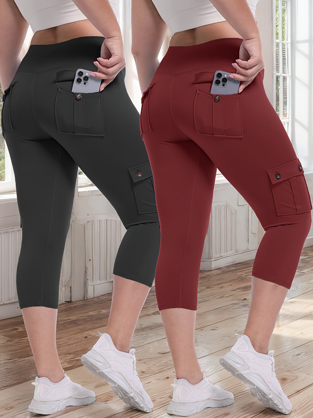 2pcs Capri Leggings Set Women High Waist Butt Lifting Yoga Workout Pants Tummy Control 4-Way Stretch Activewear S-XXL