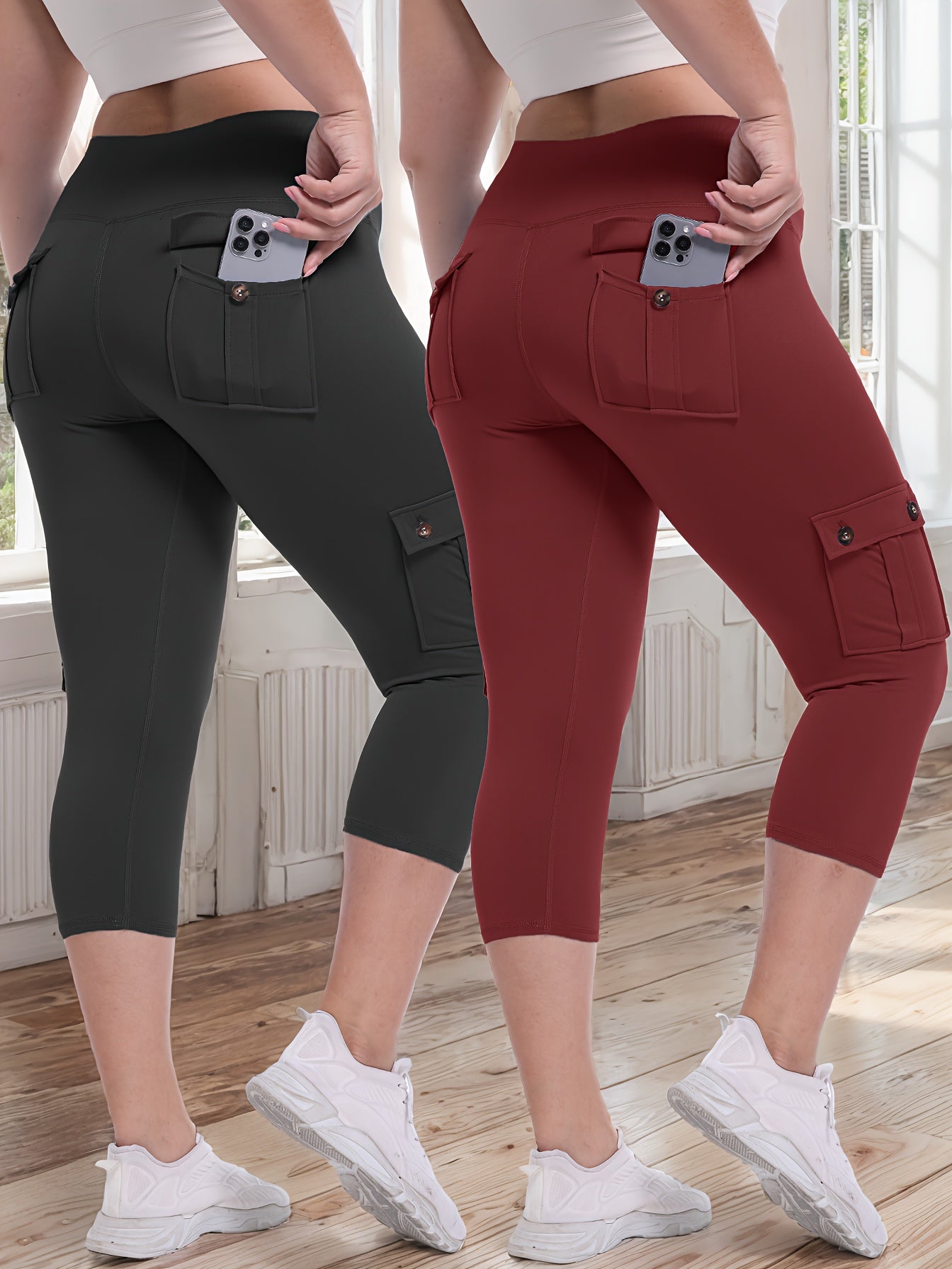 2pcs Capri Leggings Set Women High Waist Butt Lifting Yoga Workout Pants Tummy Control 4-Way Stretch Activewear S-XXL