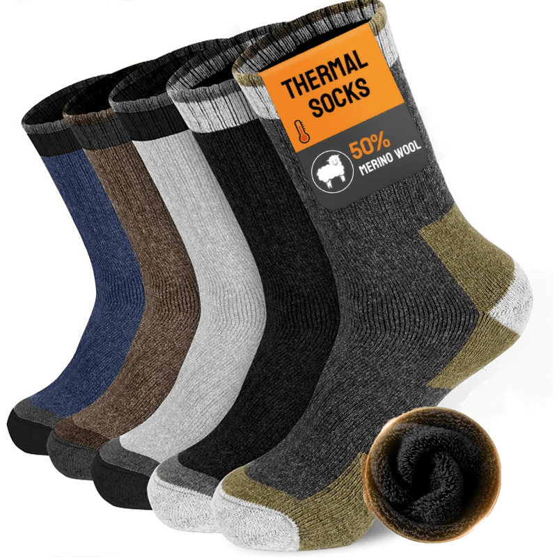 Wool Socks for Men 5 Pairs Extra Thick Thermal Winter Crew Socks Heavy Duty Cold Weather Boot Socks Size 7-13 Multicolor Gift Set