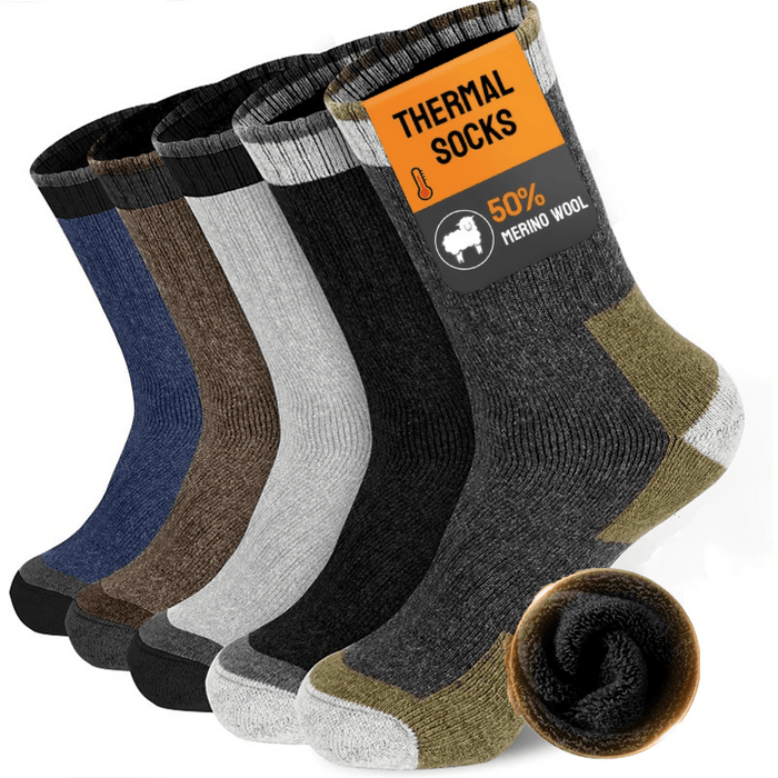 Wool Socks for Men 5 Pairs Extra Thick Thermal Winter Crew Socks Heavy Duty Cold Weather Boot Socks Size 7-13 Multicolor Gift Set
