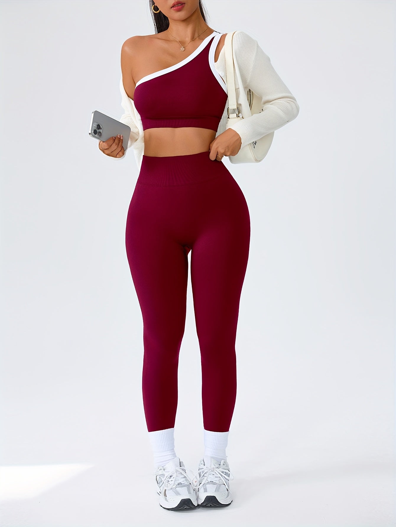 High-Waisted Butt-Lifting Leggings & Sports Bra Set for Women 2-Piece Stretchy Yoga Workout Outfit Solid Color Running Activewear with Camisole Top XS-XL