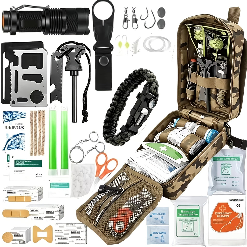 242-Piece Survival Kit for Camping Hiking Outdoor Emergencies Complete First Aid Survival Gear Set with Flint Fire Starter for Travel Car Home Bug Out Bag Gift for Men Women
