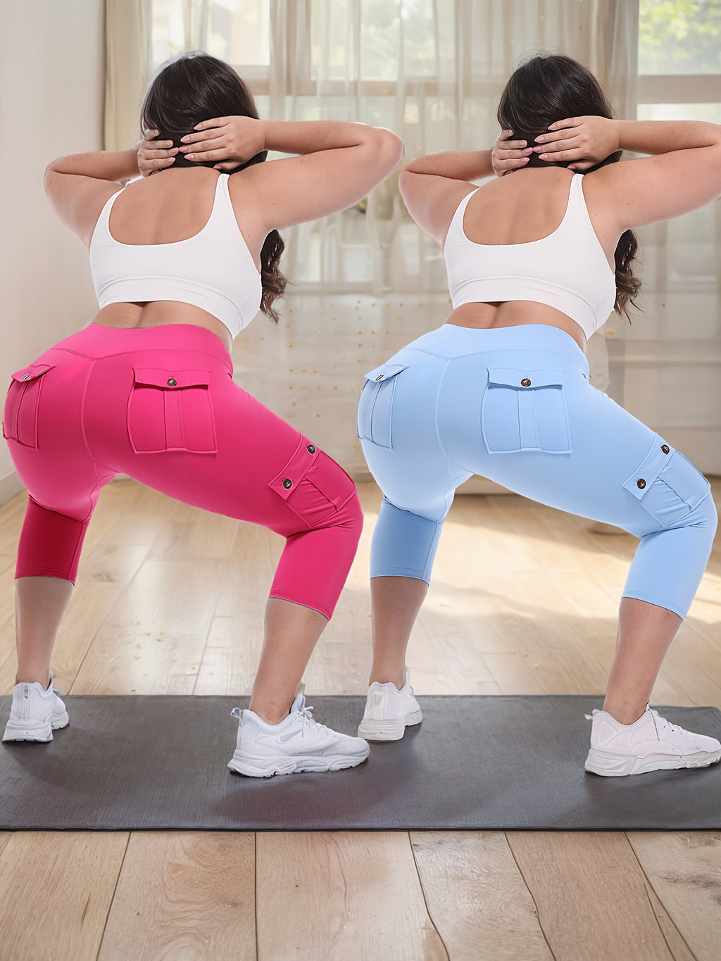 2pcs Capri Leggings Set Women High Waist Butt Lifting Yoga Workout Pants Tummy Control 4-Way Stretch Activewear S-XXL