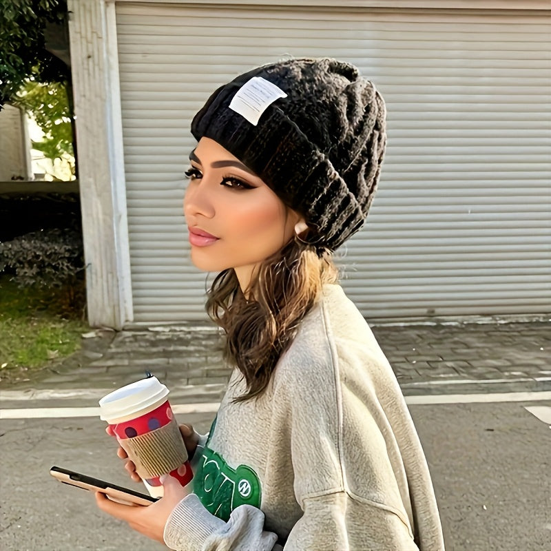 Winter Knit Beanie Caps 2-Pack Cable Knit Slouchy Hat with Ear Protection for Men Women – Candy Color Warm Loose Fit Beanie Ski Snowboard Hiking Cold Weather Outdoor Street Wear Unisex Green Orange Black Beige