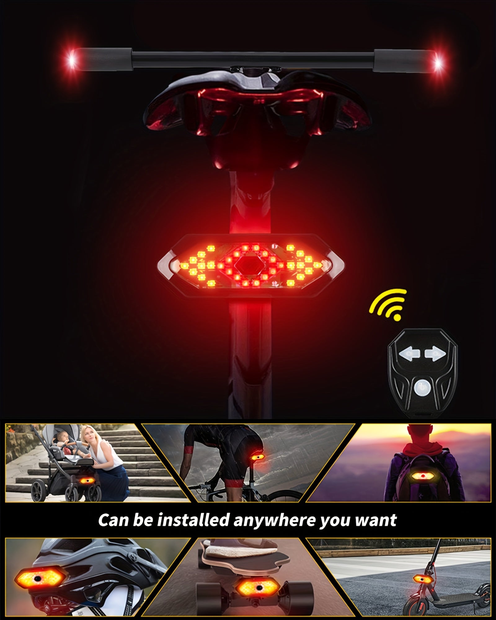 Bike Tail Light with Turn Signals & Wireless Remote – USB Rechargeable 120 Lumen LED Rear Safety Light for Road Mountain Cycling Adults Kids Men Women
