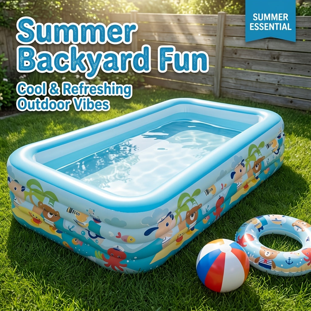 Extra Large Rectangular Inflatable Swimming Pool for Family, Thickened PVC Wear-Resistant Leak-Proof Backyard Pool for 1-6 People, Easy Setup Above Ground Pool for Garden Outdoor Summer Fun
