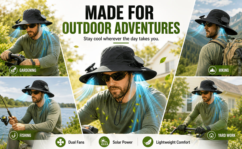 Solar Fan Hat with Built-In Cooling Fans – Breathable Wide Brim Sun Hat for Men & Women, Adjustable Speed for Hiking, Fishing, Gardening & Outdoor Summer Activities