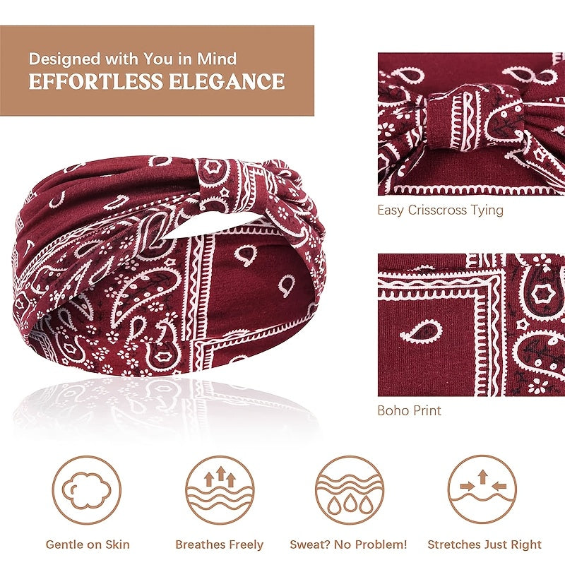 Boho Headbands for Women Set of 6 – Anti-Slip Elastic Bohemian Hair Bands for Running, Yoga, Sports & Everyday Wear, Breathable Comfortable Hair Accessories, Perfect Gift