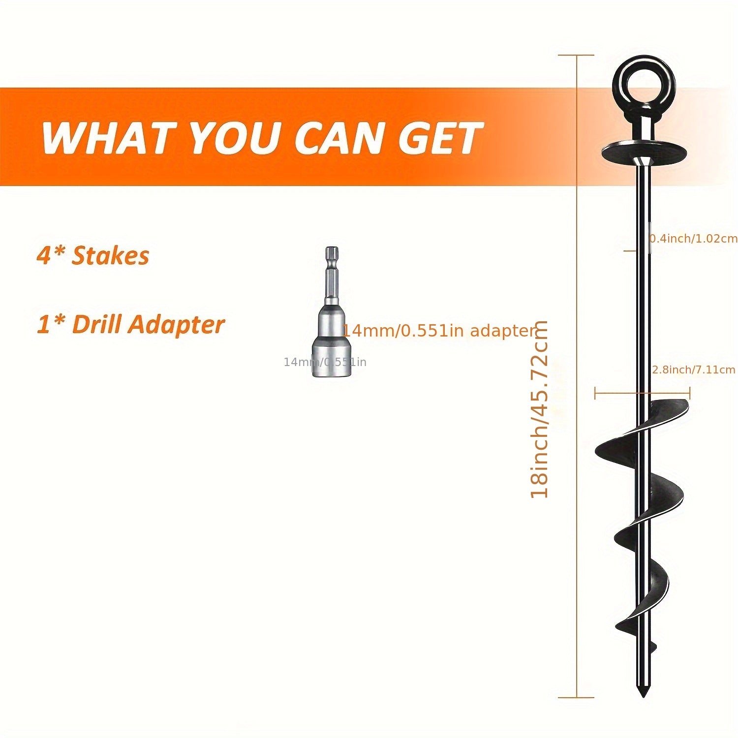 Spiral Ground Anchors 18 Inch Heavy Duty Carbon Steel – 4 & 6 Pack Screw-In Tent Stakes for Camping Tents Trampolines Garden Stakes Canopies Outdoor Anchoring