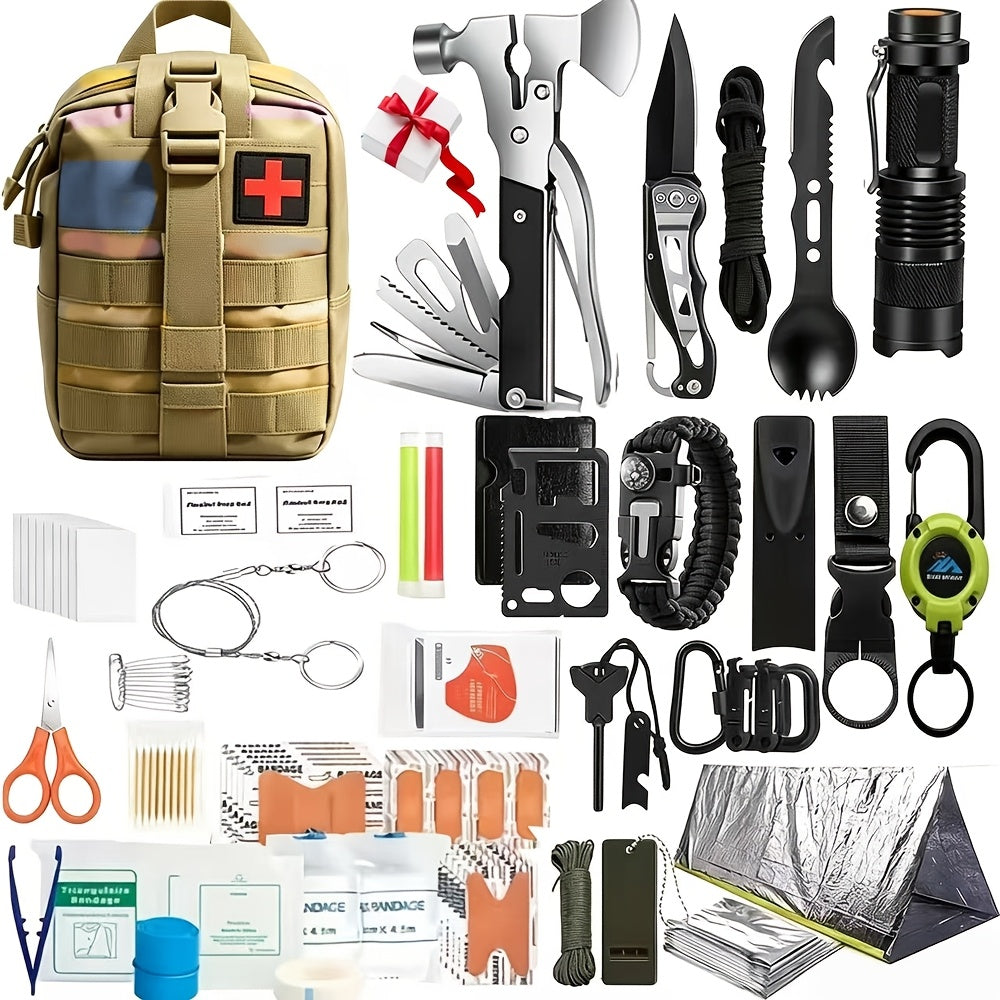 258-Piece First Aid Kit Survival Gear with EVA Hard Case – Car, Family, Travel, Camping, Hiking, Sports, Office & Boat Emergency Kit, Tactical Backpack Ready