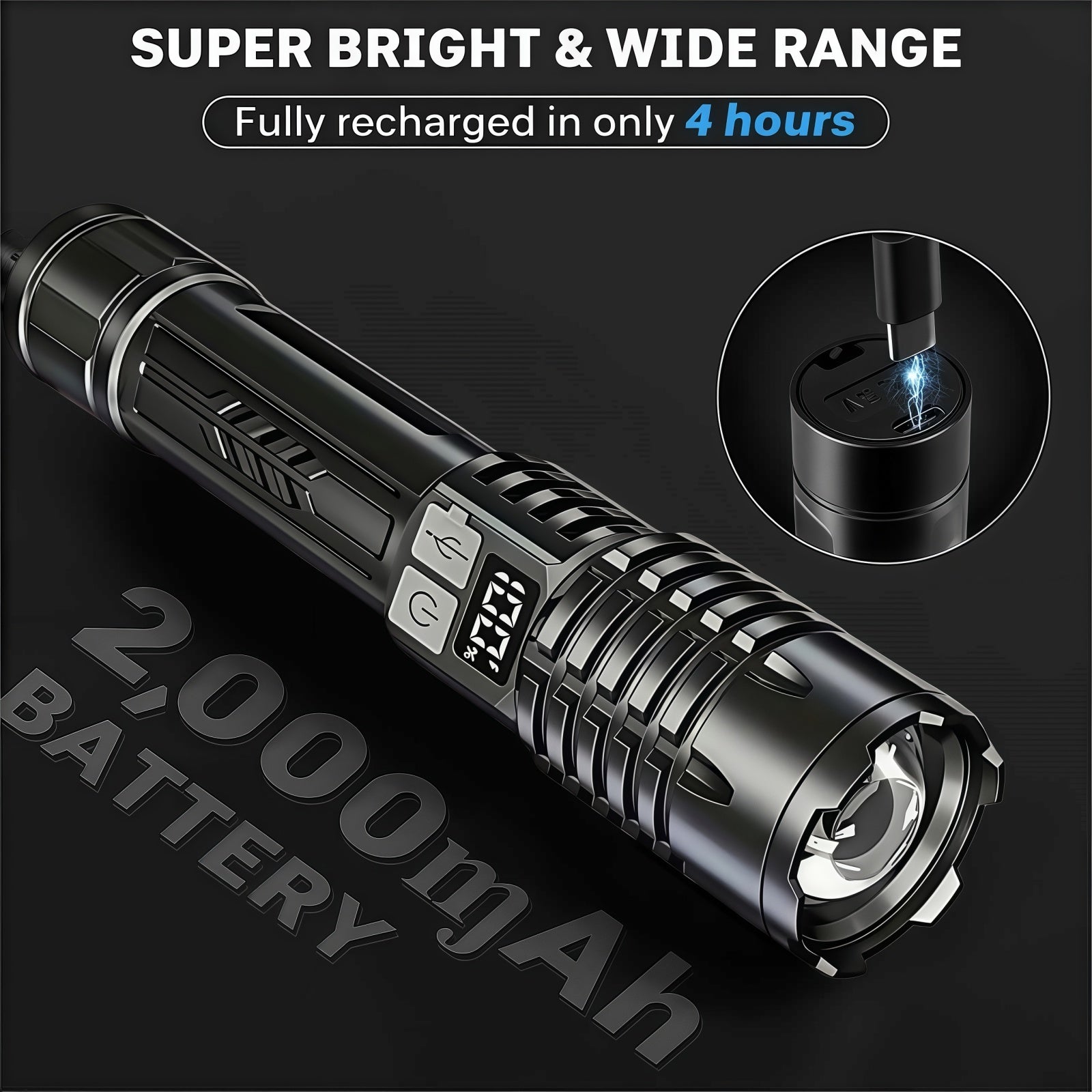 Rechargeable LED Flashlight 4 Pack High Lumens Zoomable Tactical Flashlights for Camping Hiking Emergency Outdoor