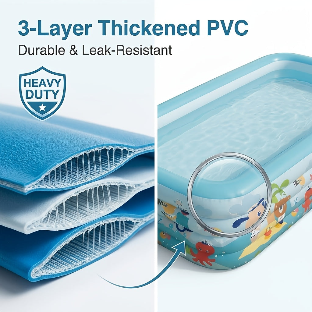 Extra Large Rectangular Inflatable Swimming Pool for Family, Thickened PVC Wear-Resistant Leak-Proof Backyard Pool for 1-6 People, Easy Setup Above Ground Pool for Garden Outdoor Summer Fun