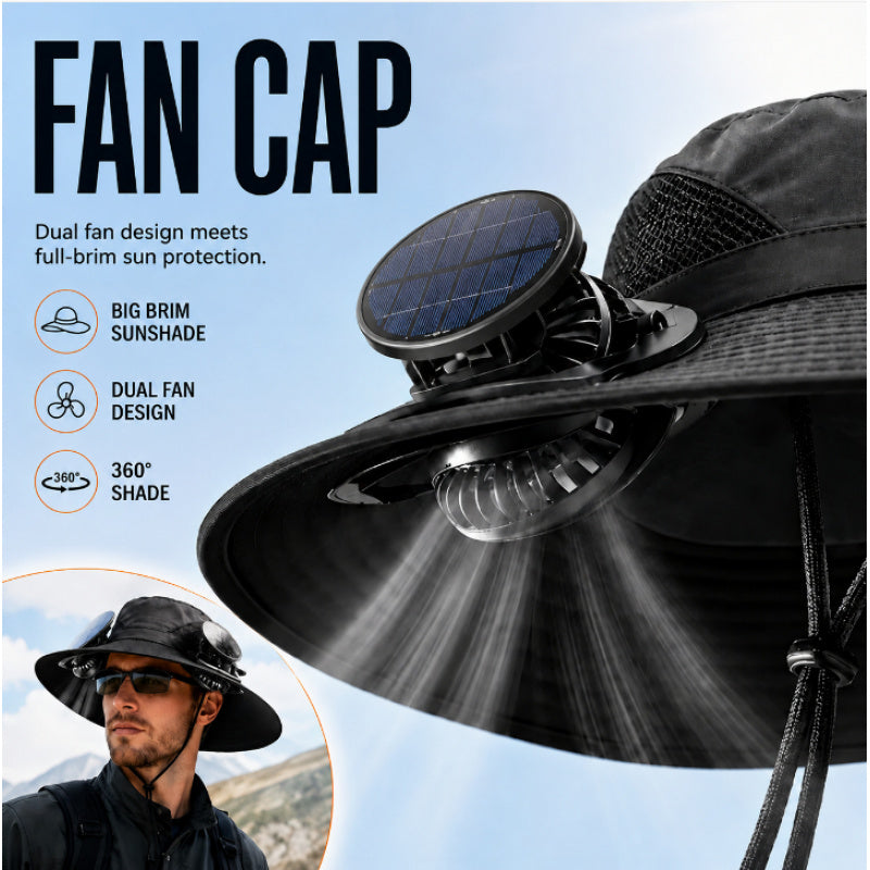 Solar Fan Hat 2 Cooling Fans Wide Brim UV Protection Adjustable – Sun Hat for Men Women Gardening Hiking Travel Outdoor Summer