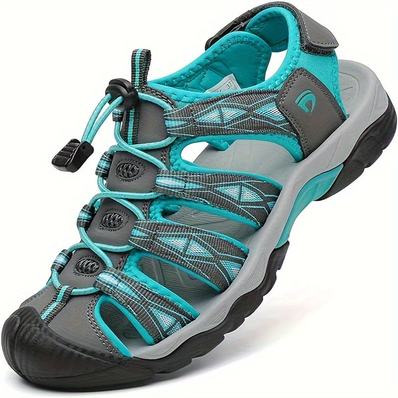 Women's Closed Toe Hiking Sandals - Breathable Sport Water Shoes with Hook & Loop Closure, Rubber Grip Sole, Outdoor Trail Walking Sandals in Pink Black Grey Blue US 6-11