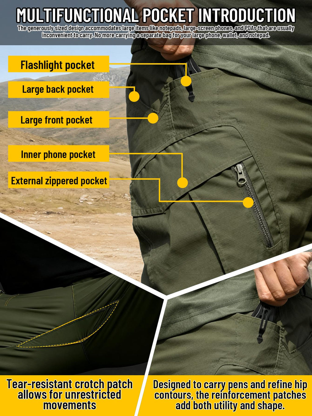 IX9 Men's Tactical Pants Quick Dry Breathable Tear-Resistant Multi-Pocket Slim Fit 3D Tailoring for Hiking Camping Climbing Fishing S-XXL