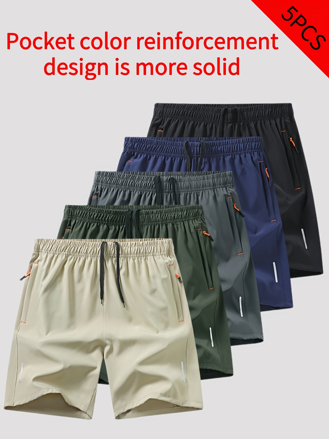 Men's Activewear Shorts 5 Pack Assorted Colors Breathable Stretch Workout Athletic Gym Running Shorts S to XXL