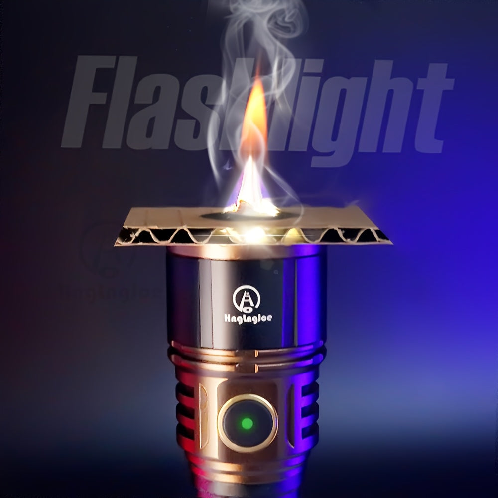 4500 Lumen Aluminum Flashlight with Fire Starter & Fresnel Lens – 21700 Rechargeable Outdoor Survival Torch for Camping Fishing Night Riding Power Outage, Adjustable Beam