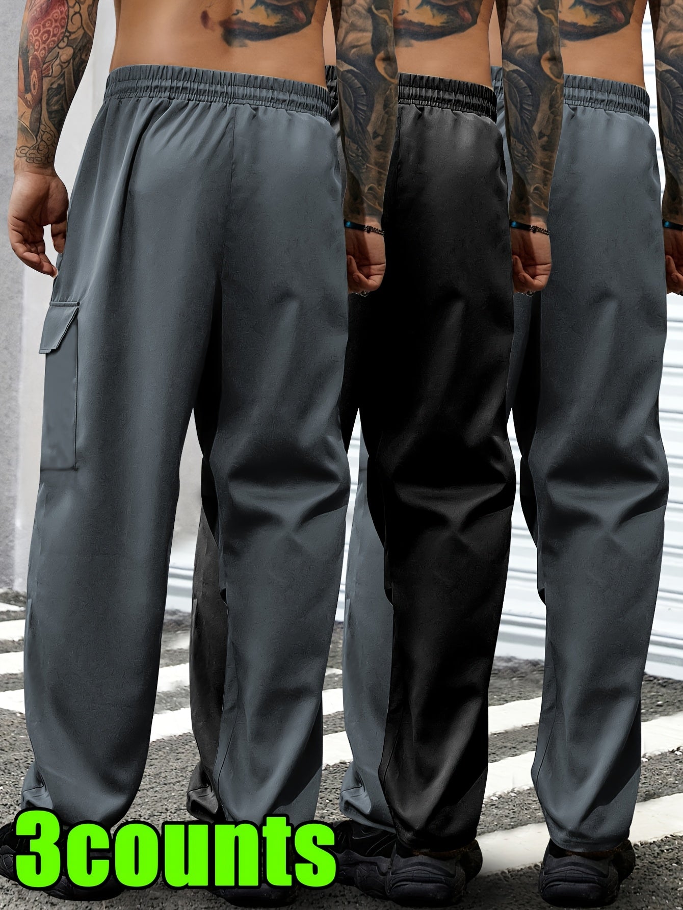 Men's Lightweight Cargo Pants with Drawstring & Elastic Waist – Multi Zipper & Side Pockets, Breathable Regular Fit for Hiking, Camping & Casual Outdoor Wear, S-XXXL